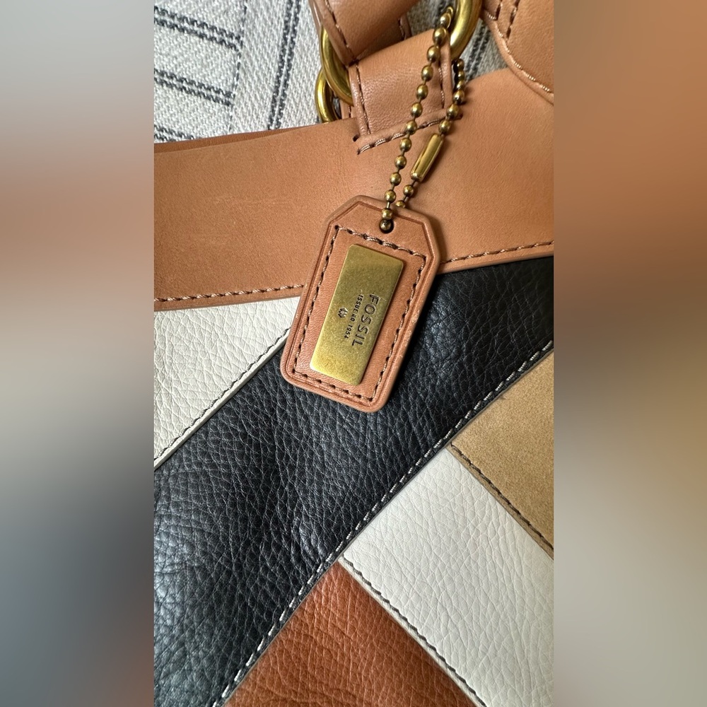 Fossil Amanda Colorblock Leather Shopper Tote Large Shoulder Bag EUC - Picture 16 of 16
